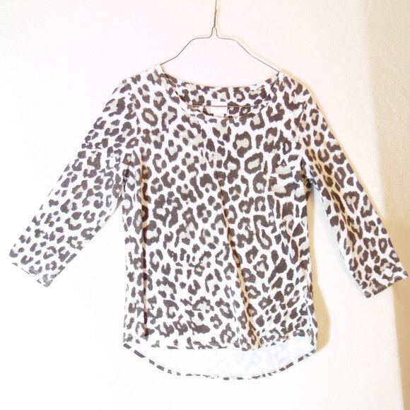 Chicos Blouse Womens Size 0 Cheetah Crew Neck 3/4 length Sleeves AnimalTop - Picture 1 of 6